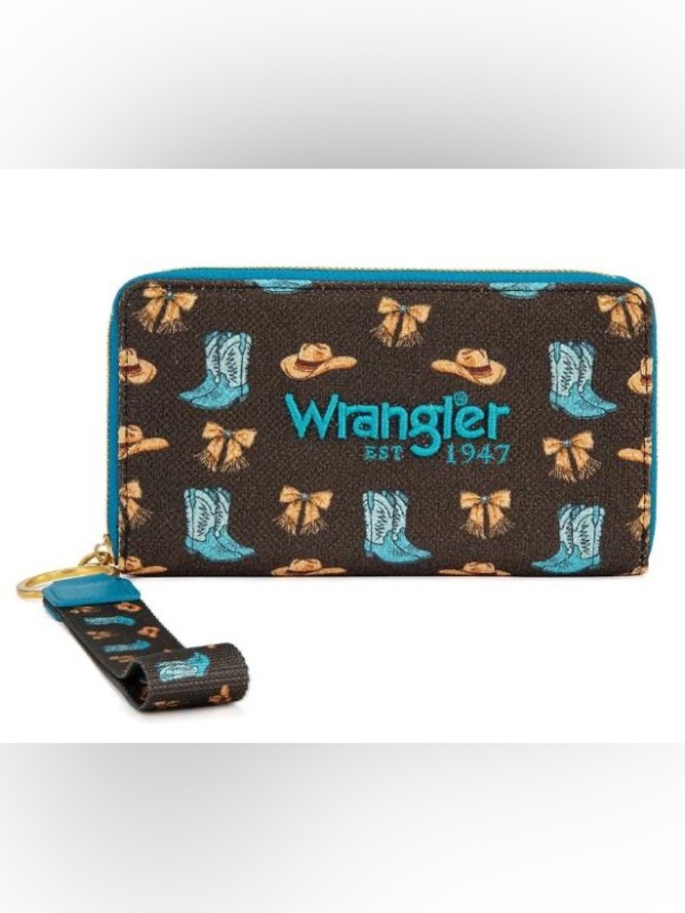 Wrangler Brown & Teal Western Zip Wristlet Wallet